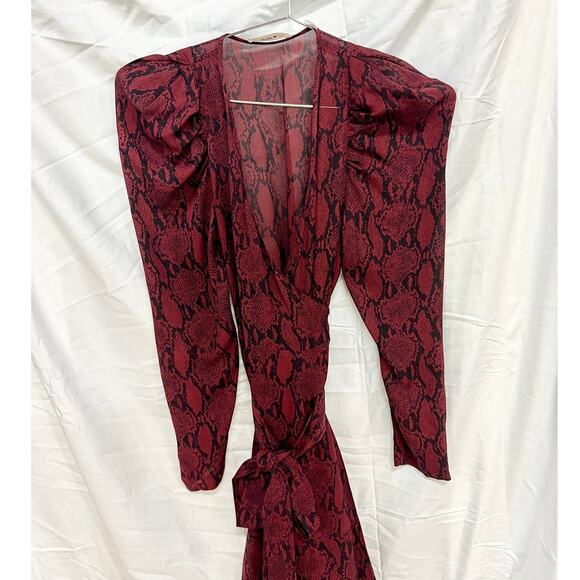 A.L.C. Tianna Snake-Print Long-Sleeve Wrap Midi Dress Burgundy Women's Size 0 - Picture 3 of 8